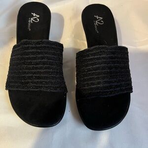 A2 By Aerosoles Black Textured Slide Sandals